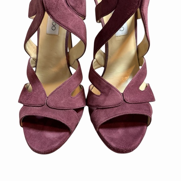 Jimmy Choo Women's Suede‎ Sandal High Heels Burgandy Size 40.5 Designer Luxury - Picture 3 of 15